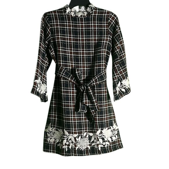 Fanm Mon Layla Tweed Floral Embroidered Mock Neck Dress Size XS - Picture 2 of 6